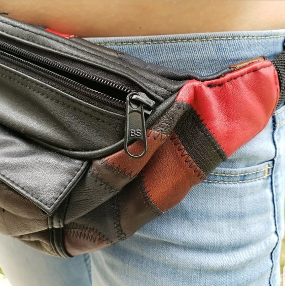 Vtg Fanny Pack Dark Colorblock 80s Hip Waist Bag - Picture 3 of 6